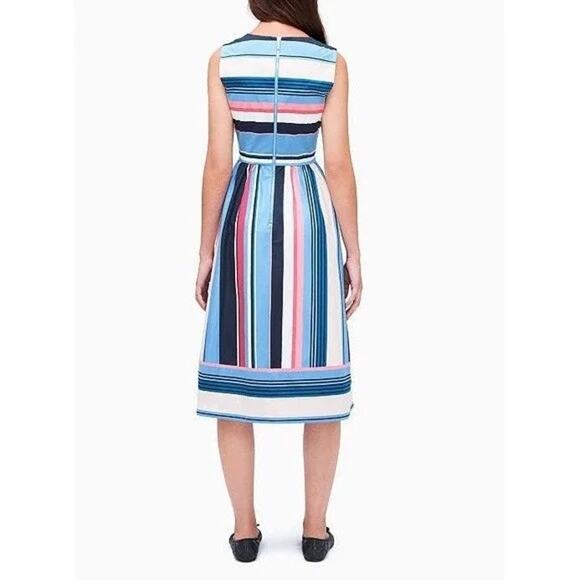 NWOT Kate Spade Striped Sleeveless Fit and Flare Midi Dress | Pink Blue | SZ 12 - Picture 2 of 10